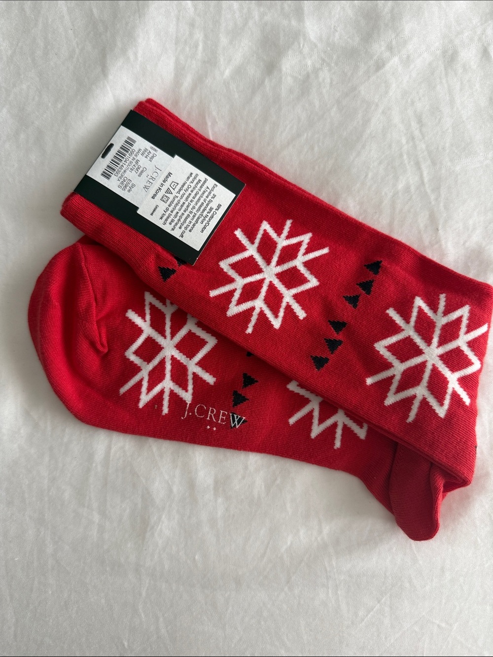 J. Crew Red and White Snowflake Crew Socks - Picture 2 of 2